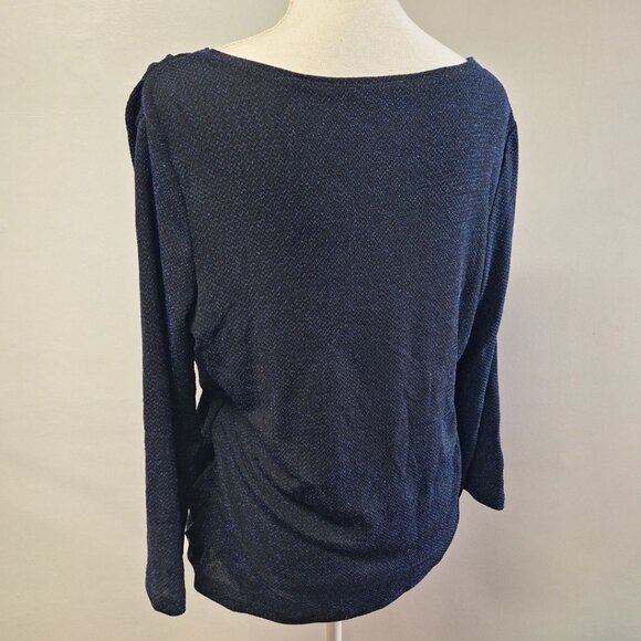 Notations Velvet Layered Blouse Christmas Party Blue Sparkle Shiny Womens Large - Picture 2 of 7